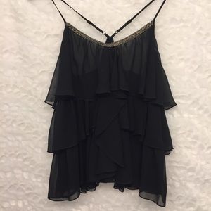 Express | Black Ruffle Layered Tank Top